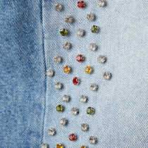 Custom Studded Denim Shorts with Colorful Rivets | Unique Style for Summer Fashion