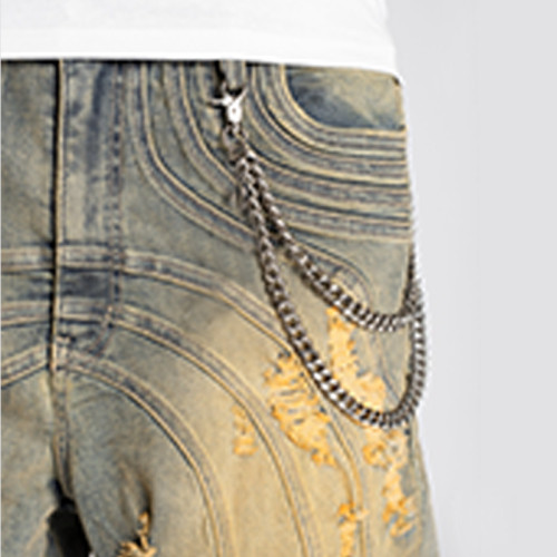 DiZNEW Wandelbare Distressed Denim Camo Cargohose mit abnehmbaren Shorts Jeans