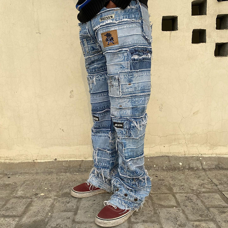 Patchwork Distressed Denim Jeans