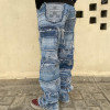 Jean patchwork en denim vieilli DiZNEW avec couches effilochées pour streetwear personnalisable