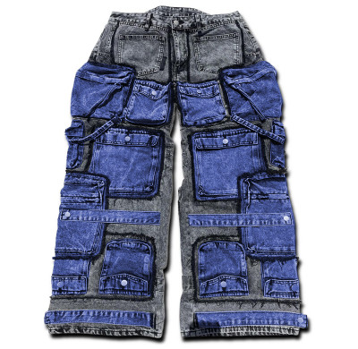 DiZNEW Patchwork Jeans mit funktionalem Taschendesign für Streetwear-Enthusiasten