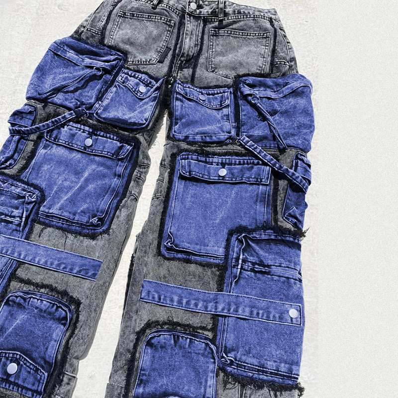 Patchwork Pocket Jeans