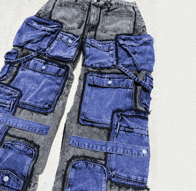 Wholesale Patchwork Jeans with Functional Pocket Design for Streetwear Enthusiasts