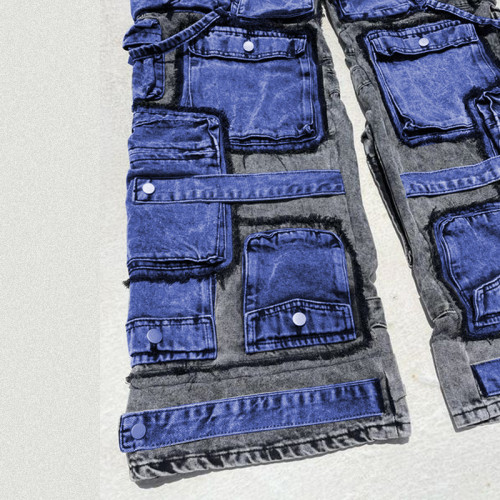 Jean patchwork DiZNEW avec poche fonctionnelle pour les amateurs de streetwear