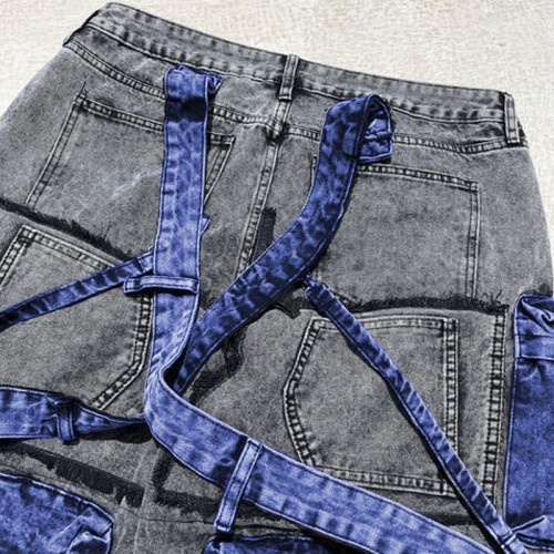 Wholesale Patchwork Jeans with Functional Pocket Design for Streetwear Enthusiasts