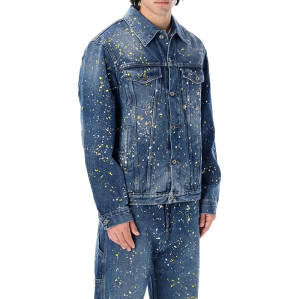 DiZNEW Men's Splatter Paint Denim Jacket for Trendsetting Jeans Designers