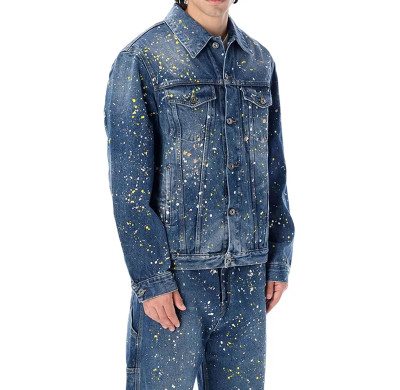 Custom Men's Splatter Paint Denim Jacket for Trendsetting Jeans Designers