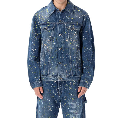 DiZNEW Men's Splatter Paint Denim Jacket for Trendsetting Jeans Designers