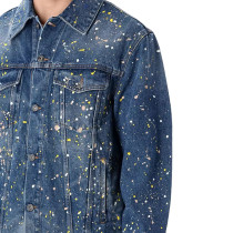 Custom Men's Splatter Paint Denim Jacket for Trendsetting Jeans Designers
