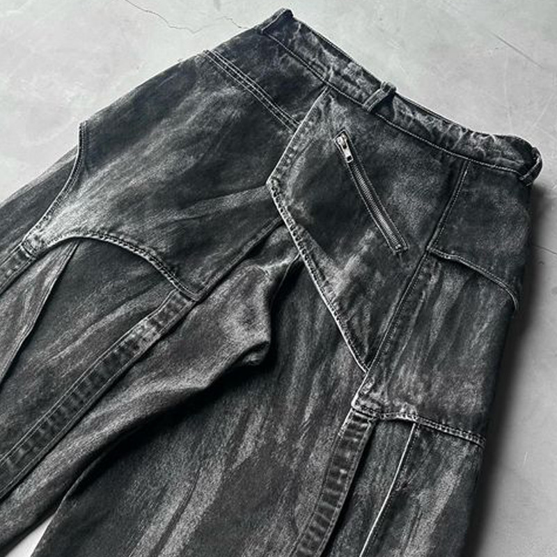 Pantalon en denim noir à plusieurs couches