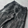 DiZNEW Asymmetrical Printing Black Denim Pants with Layered Streetwear Design