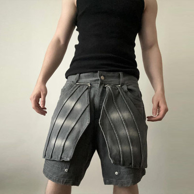 DiZNEW Innovative Denim Shorts with Adjustable Front Panels for Unique Streetwear Style