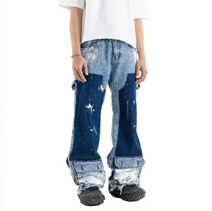 Custom Made Double Knee Carpenter Denim Mens Jeans with Unique Paint Splatter