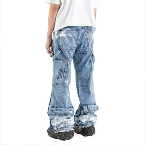 Custom Made Double Knee Carpenter Denim Mens Jeans with Unique Paint Splatter