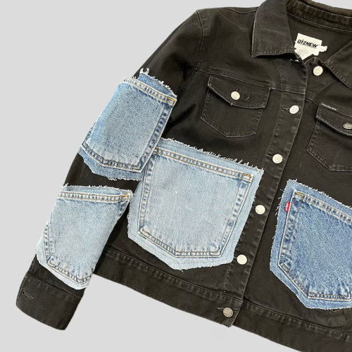 DiZNEW Custom Patchwork Denim Jacket with Multi-Colored Pocket Design