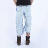 DiZNEW OEM Distressed Light Blue Denim Pants with Wrinkled Design