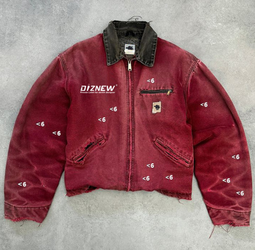 Wholesale Fade Washed Red Canvas Jacket with Distressed Details DiZNEW
