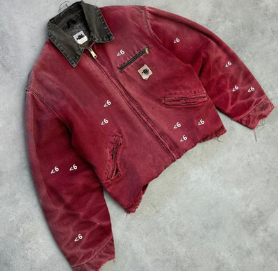 Wholesale Fade Washed Red Canvas Jacket with Distressed Details DiZNEW