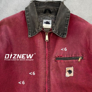 DiZNEW Wholesale Fade Washed Red Canvas Jacket with Distressed Details