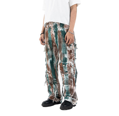 Multi-Colored Tie-Dye Cargo Pants with Distressed Details for Bold Streetwear Looks