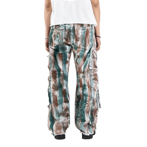 Pantalones cargo con efecto tie-dye multicolor y detalles desgastados de DiZNEW para looks urbanos atrevidos