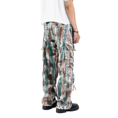 Multi-Colored Tie-Dye Cargo Pants with Distressed Details for Bold Streetwear Looks