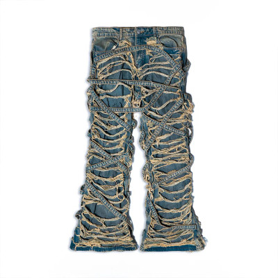 DiZNEW Unique Distressed Denim Jeans with Intricate Strapped Design for Urban Fashion