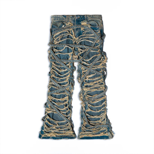 DiZNEW Einzigartige Distressed-Jeans aus Denim mit aufwendigem Riemendesign für urbane Mode