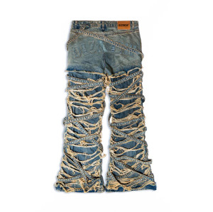 DiZNEW Unique Distressed Denim Jeans with Intricate Strapped Design for Urban Fashion