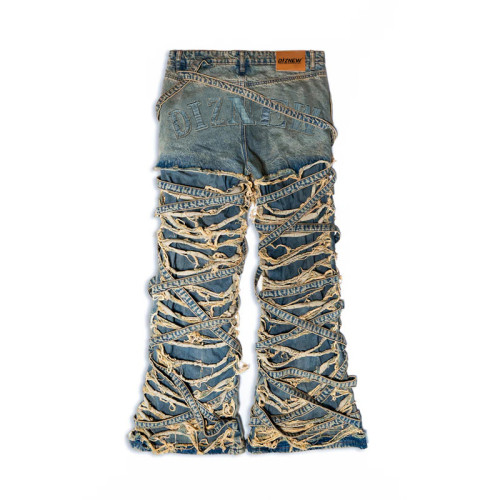 DiZNEW Einzigartige Distressed-Jeans aus Denim mit aufwendigem Riemendesign für urbane Mode