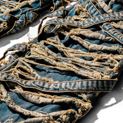 DiZNEW Unique Distressed Denim Jeans with Intricate Strapped Design for Urban Fashion