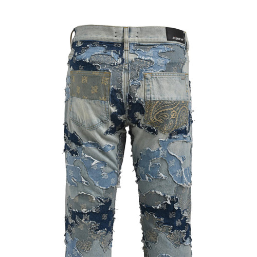 Custom Wholesale Distressed Patchwork Skinny Denim Jeans for Designers