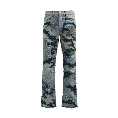 Custom Wholesale Distressed Patchwork Skinny Denim Jeans for Designers