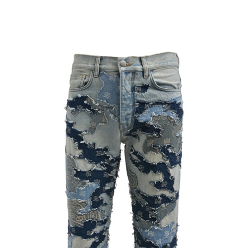 Custom Wholesale Distressed Patchwork Skinny Denim Jeans for Designers