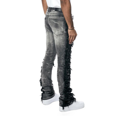 DiZNEW Custom Distressed Black Jeans mit ausgefransten Seitendetails für Designer