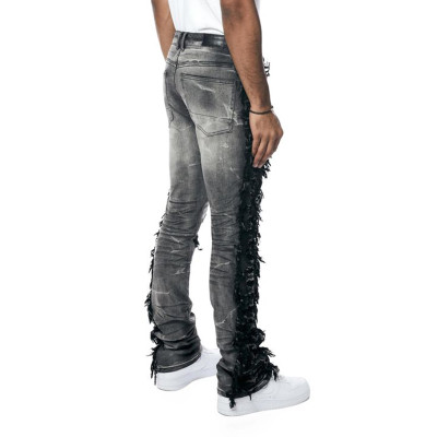 Custom Distressed Black Jeans with Frayed Side Details for Designers