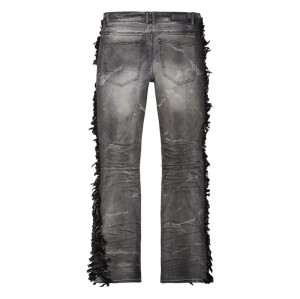 DiZNEW Custom Distressed Black Jeans with Frayed Side Details for Designers