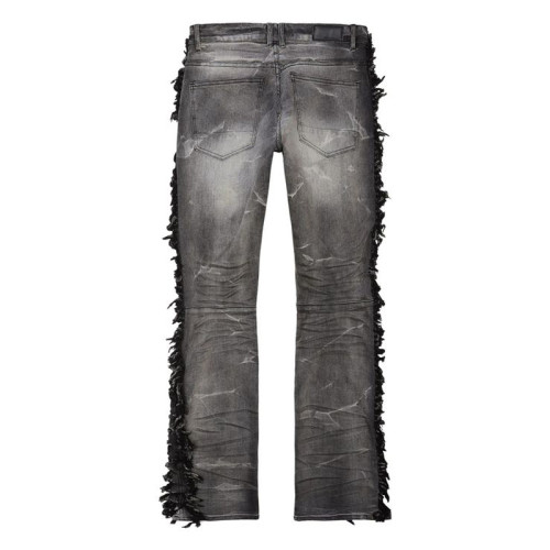 Custom Distressed Black Jeans with Frayed Side Details for Designers