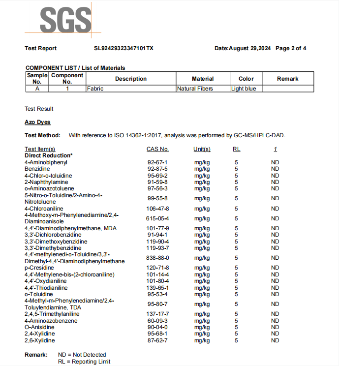 Prueba de tejido vaquero SGS