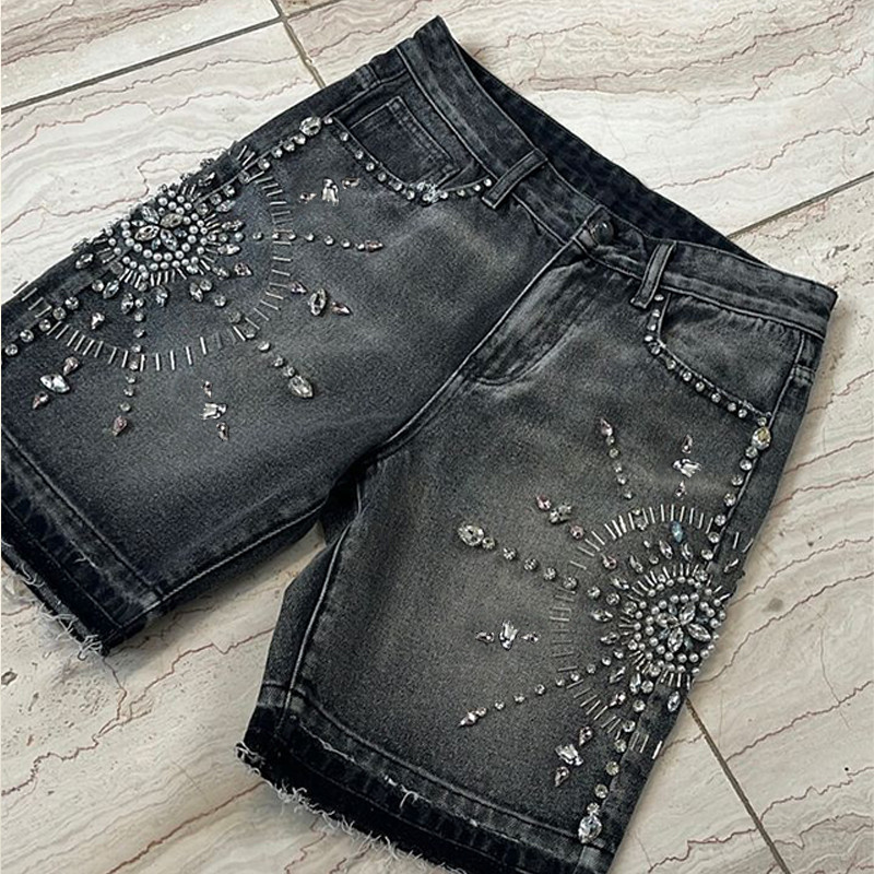 Crystal studded denim shorts