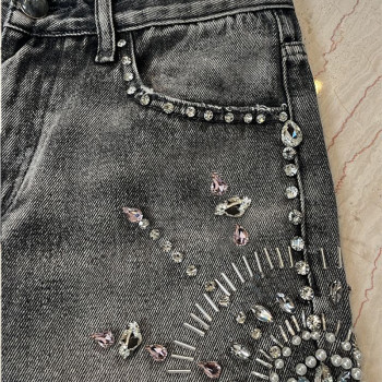 Custom Men Denim Shorts with Crystal Embellishments – Handmade