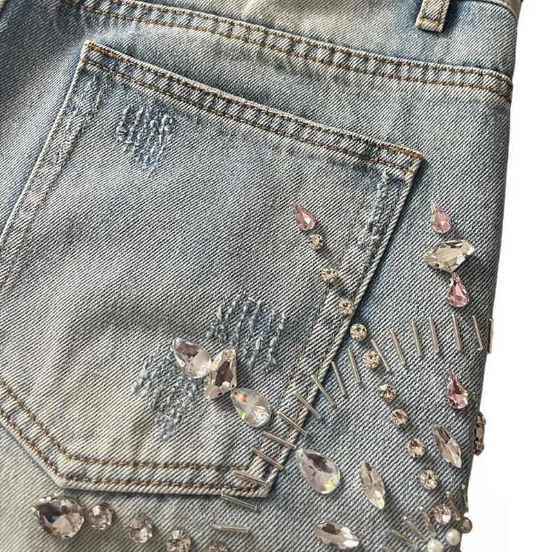 Crystal studded denim shorts