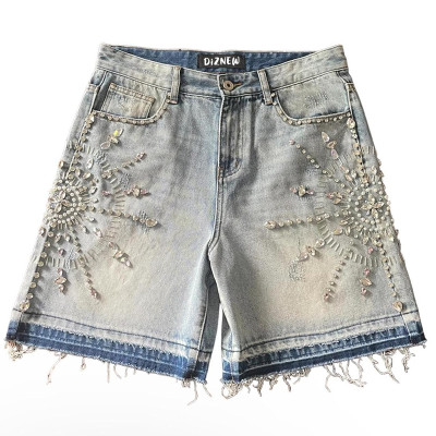 Short en jean personnalisé pour homme avec ornements en cristal – Fait main, style urbain de luxe