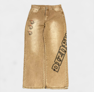Maßgeschneiderte Baggy-Hip-Hop-Jeans für Herren, weites Bein, Dirty Washed-Jeans für Männer, lockere Passform