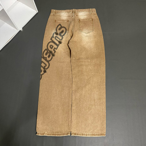 Pantalones vaqueros holgados de estilo hip hop para hombre, personalizados, con pierna ancha y lavado sucio, para hombre, corte holgado