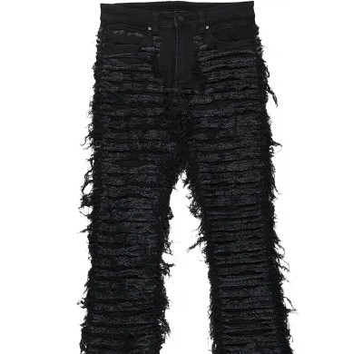 Custom Unique Distressed Denim Jeans with Intricate Strapped Design for Urban Fashion