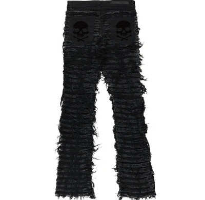 Custom Unique Distressed Denim Jeans with Intricate Strapped Design for Urban Fashion