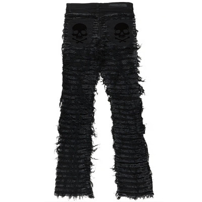 Custom Unique Distressed Denim Jeans with Intricate Strapped Design for Urban Fashion