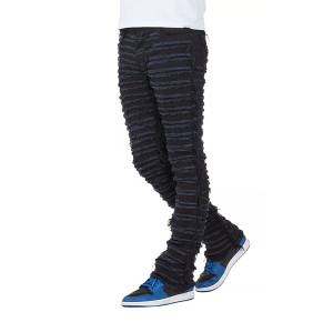 Custom Unique Distressed Denim Jeans with Intricate Strapped Design for Urban Fashion