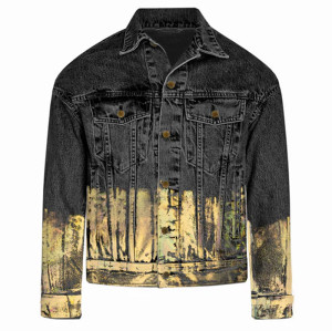Großhandel Herren Gold Holographic Foil Schwarze Jeansjacke – Bold Streetwear Luxury